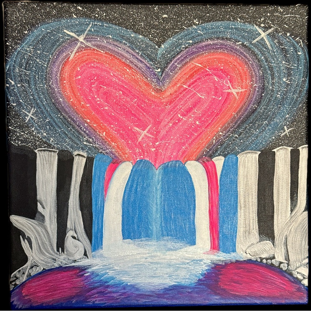 A hand painted 12 x 12 canvas. Titled Love is a Waterfall! One of a kind!